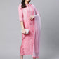 Ahalyaa Women Light Pink Colour Pure Cotton Printed Kurta Pant Set With Dupatta | Swadesiicart