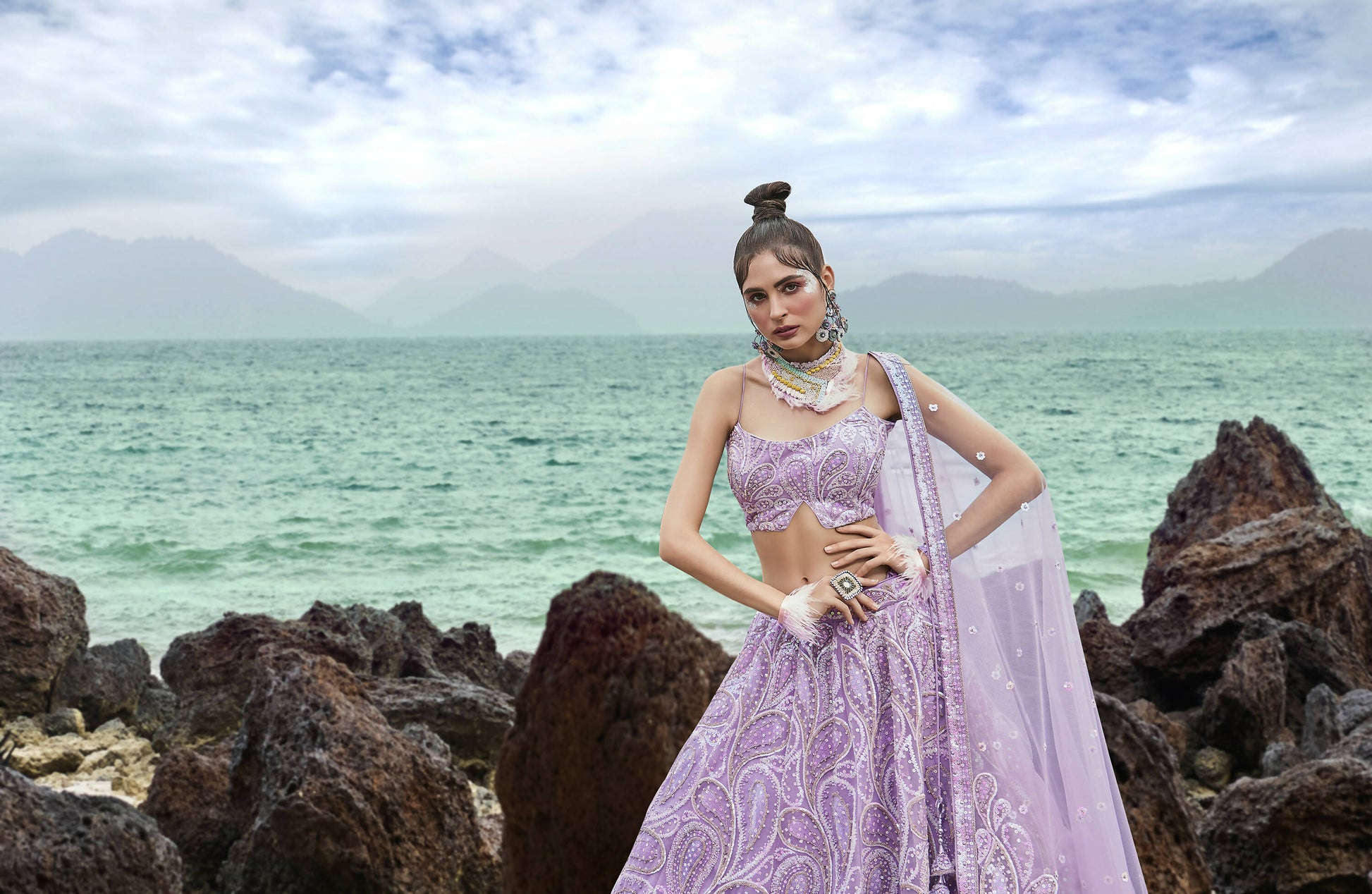 House of Panchhi Mauve Net Multi Sequins with heavy Zarkan embroidery Lehenga choli & Dupatta | Swadesiicart