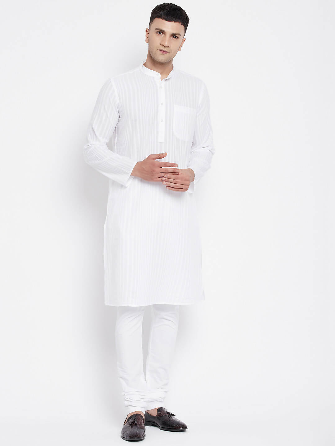 Even Apparels White Pure Cotton Men Kurta With Band Collar | Swadesiicart