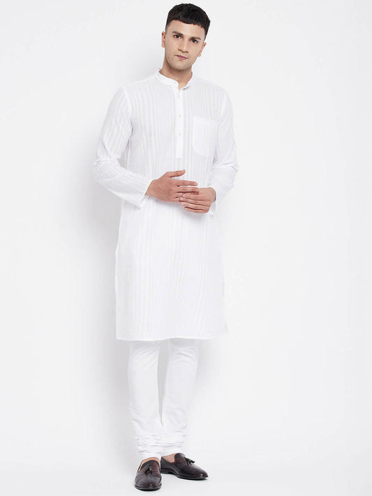Even Apparels White Pure Cotton Men Kurta With Band Collar | Swadesiicart