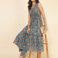 Janasya Women's Blue Cotton Floral Printed Casual Flared Kurta Set | Swadesiicart