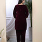 Miravan Women's Wine Embroidered Velvet Co-ord Set - Swadesiicart