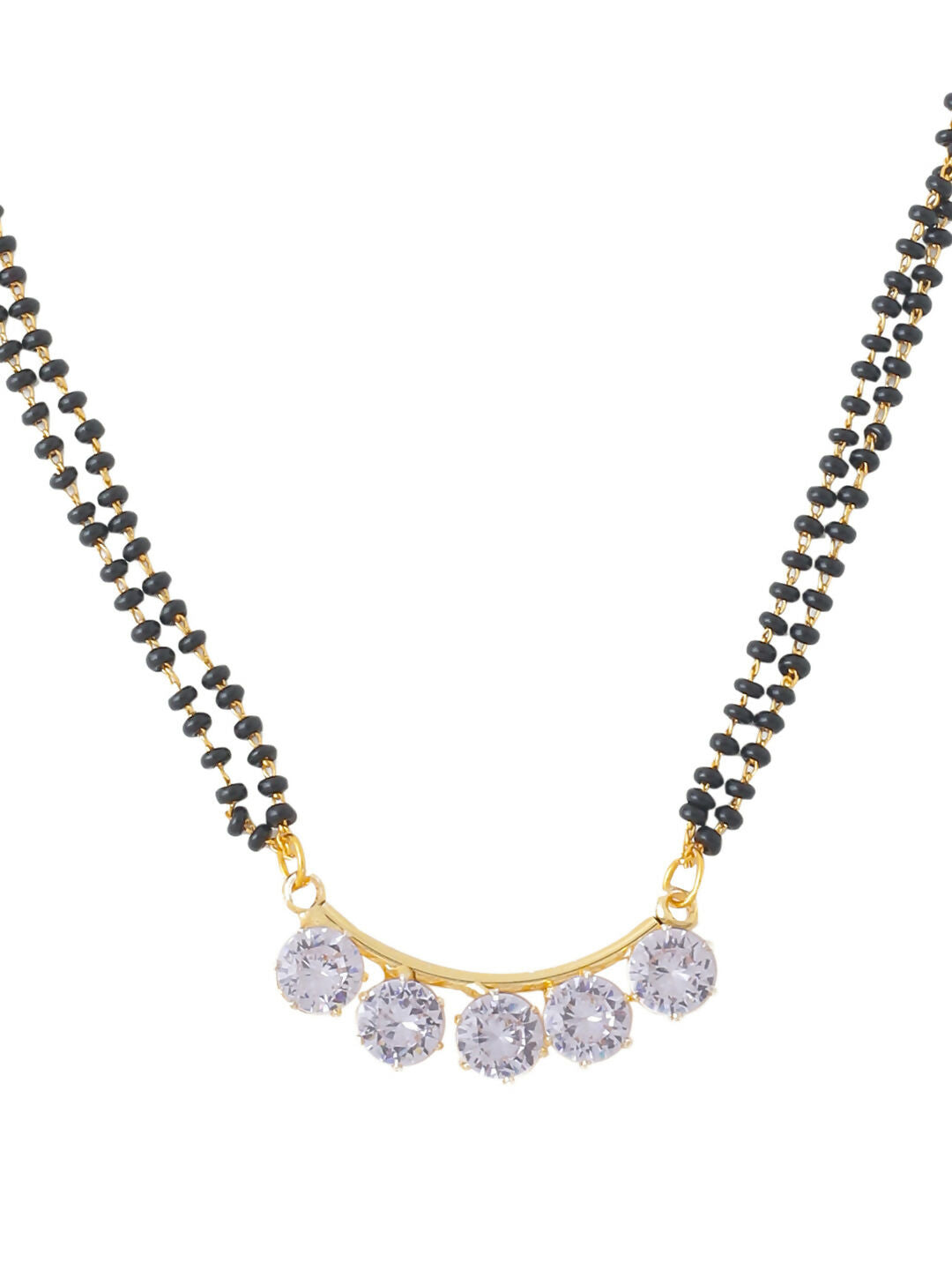 NVR Women's's Set of 2 Black Gold-Polished Beaded Mangalsutra With Ad Stone | Swadesiicart