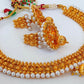 Designer Metallic Necklace Set With White Beads - Swadesiicart
