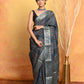 Very Much Indian Modal Silk Ajrakh Handblock Printed Natural Dyes With Designer Border Saree - Grey | Swadesiicart