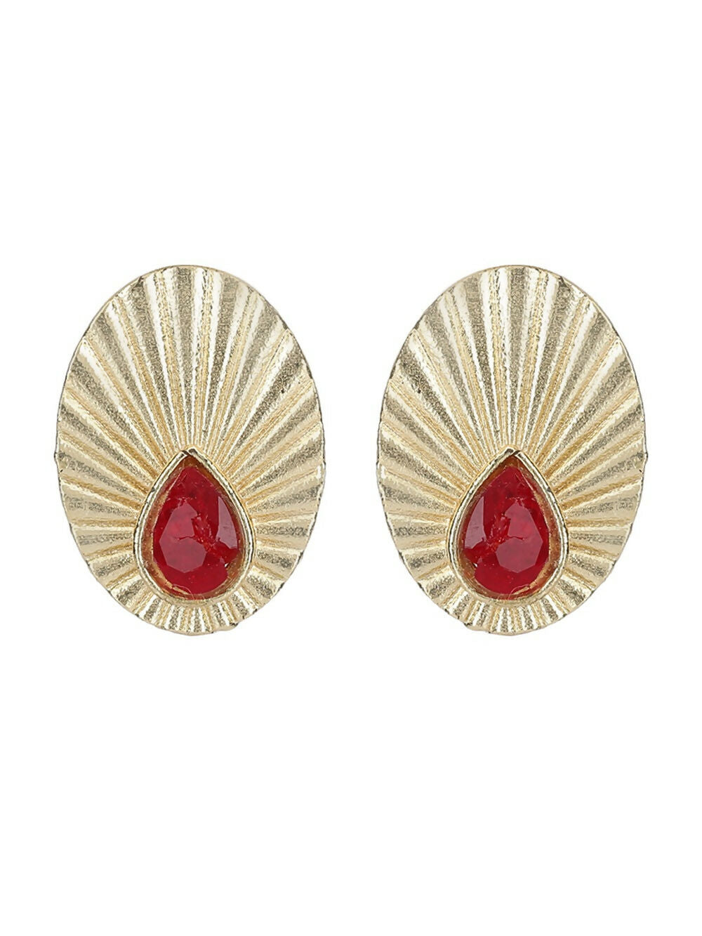 Joban Fashion Women Miny Size Red Stone Matte Gold Earrings | Swadesiicart