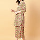 Joban Fashion Beige Cotton Printed & Hand Work Co-ord Set - Swadesiicart