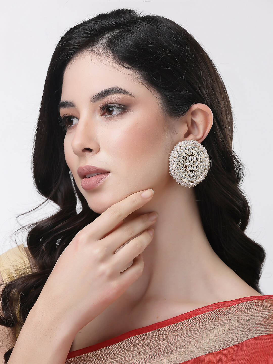 NVR Women Gold-Toned Circular Studs Earrings | Swadesiicart
