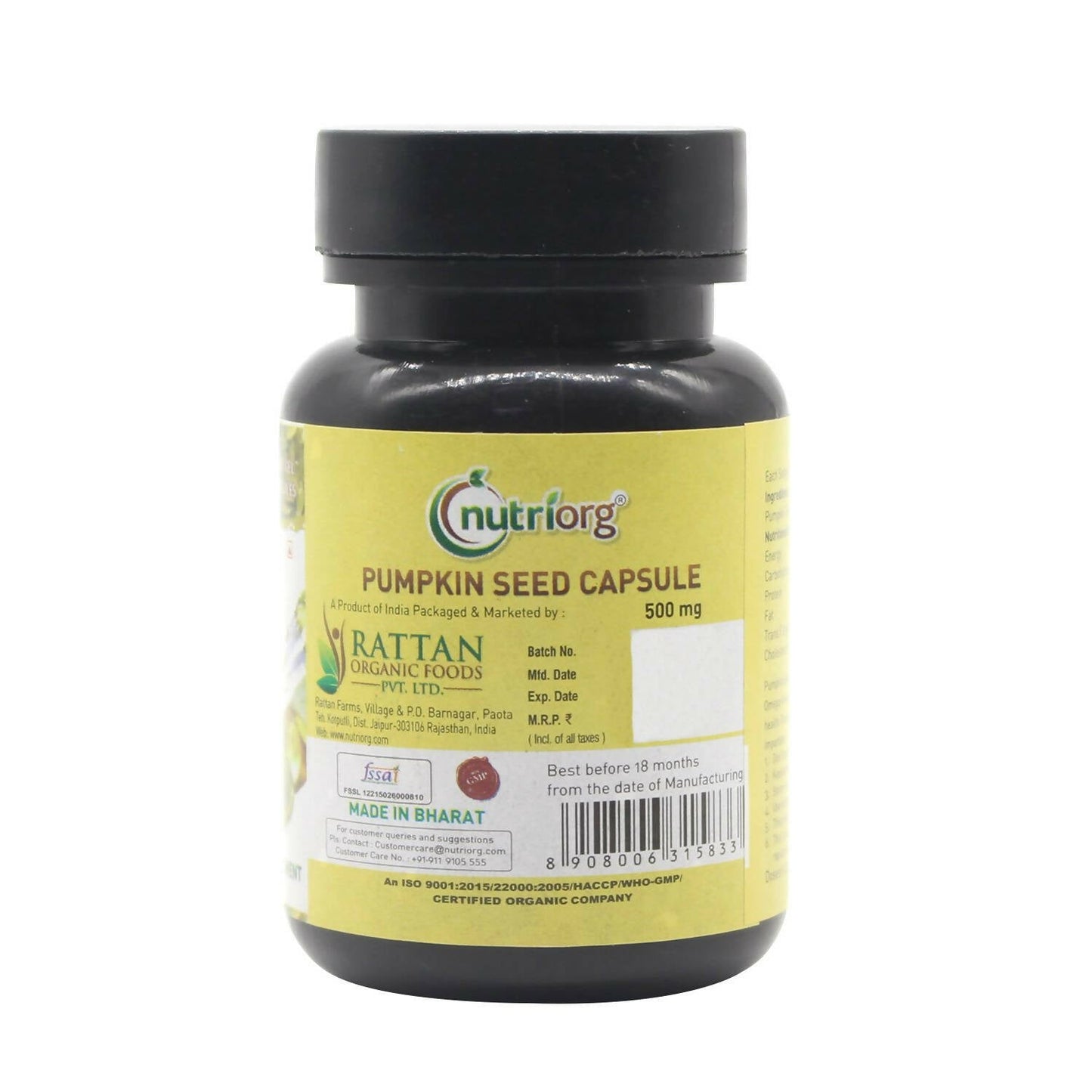 Nutriorg Pumpkin Seed Oil Soft Gel Capsules - Swadesiicart