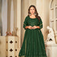 Jyoti Fashion Women's Green Georgette Embroidered Anarkali Kurta Pant Set With Dupatta | Swadesiicart