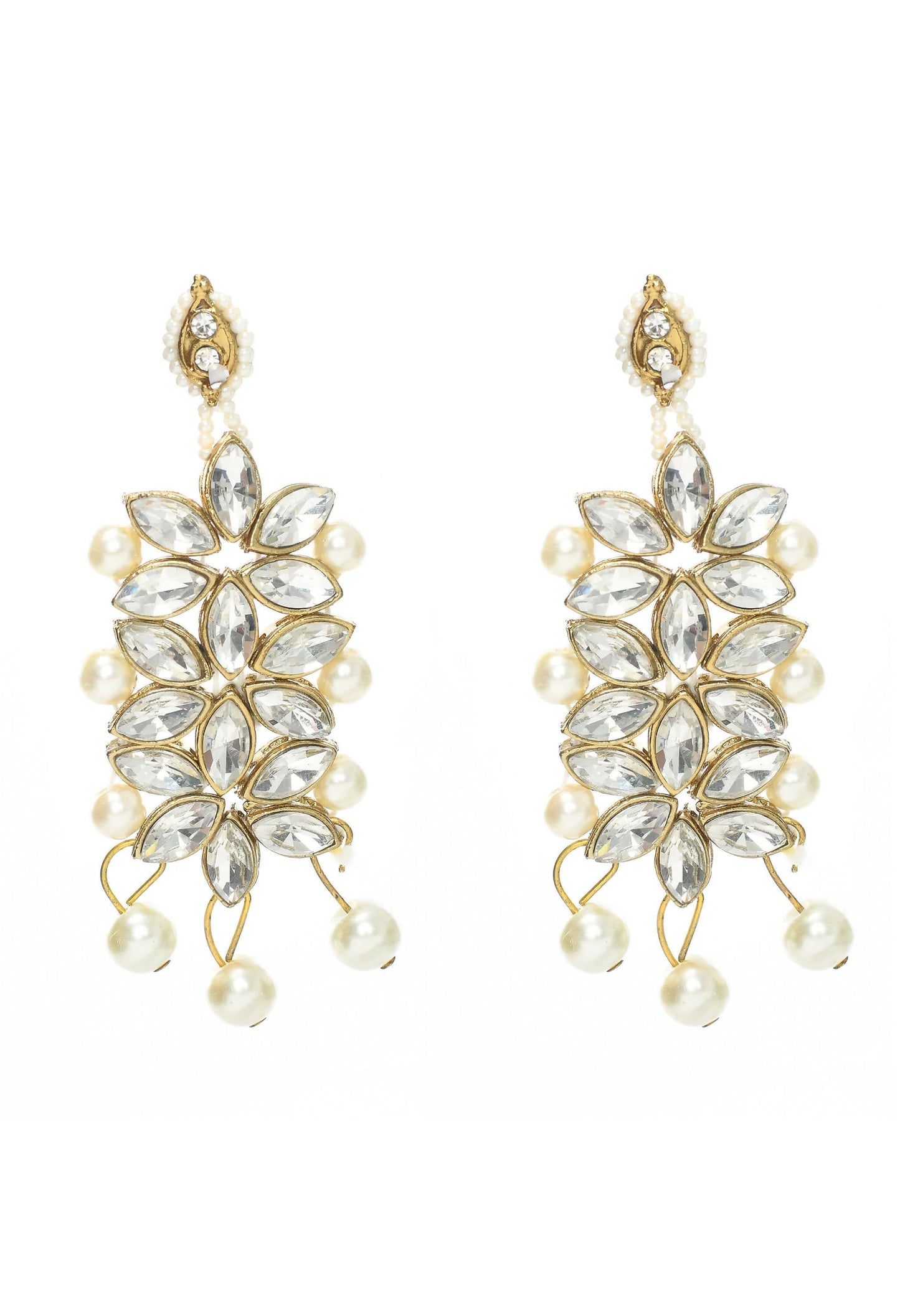 Mominos Fashion Johar Kamal Gold-Polished Rani Haar with White and Off white Pearls Jewellery Set - Swadesiicart