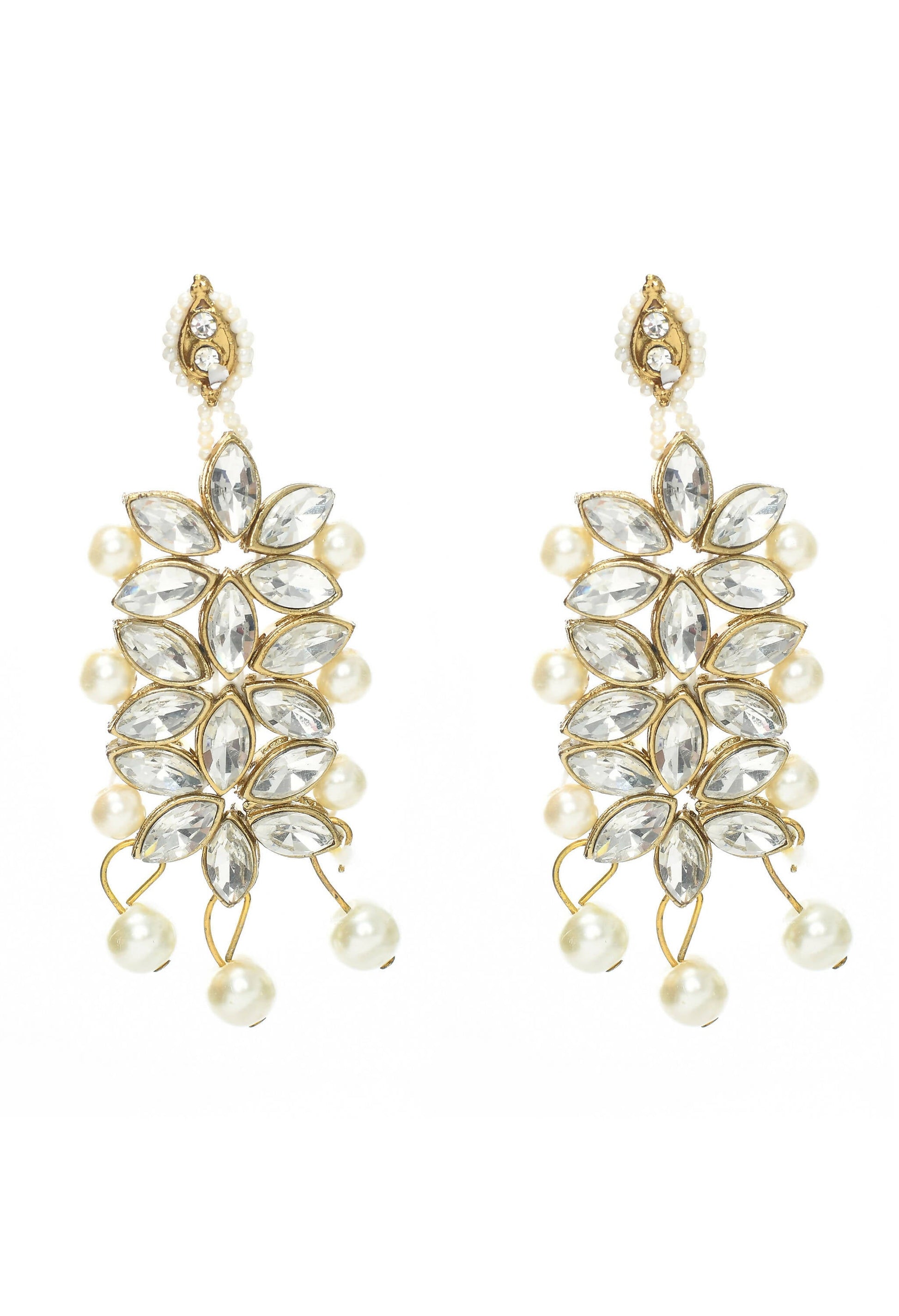 Mominos Fashion Johar Kamal Gold-Polished Rani Haar with White and Off white Pearls Jewellery Set - Swadesiicart
