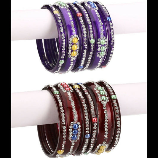 Afast Bridal Wedding & Party Fashionable Colorful Glass Bangle/Kada Set, Pack Of 12 - Blue, Maroon - Afast Enterprises
