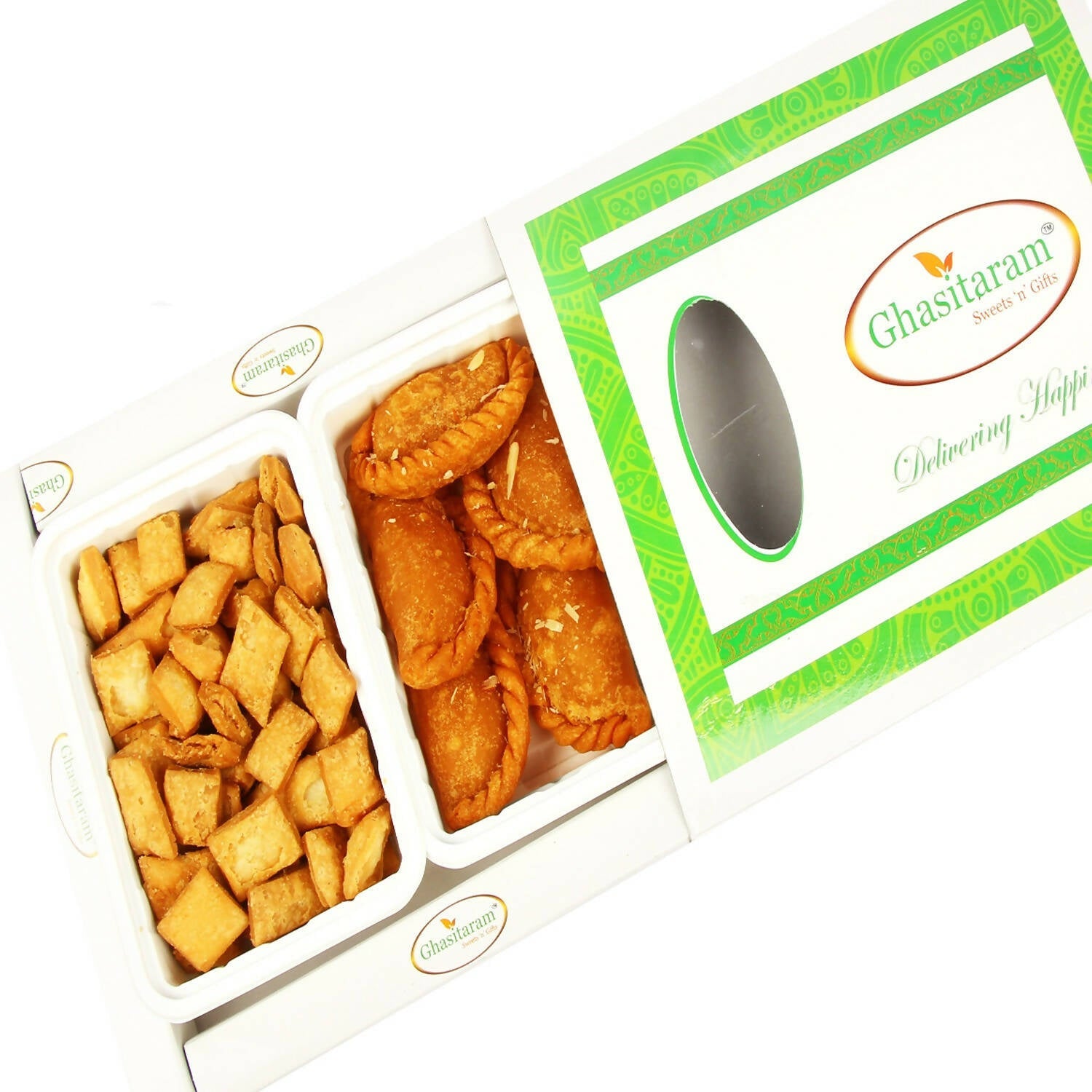 Ghasitaram Holi Gifts: Gujiya and Shakarpara Hamper | Swadesiicart