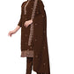 Brown Silk Embroidered with Sequins work Unstitched Dress Material - Tanvi