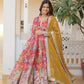 Jyoti Fashion Women's Pink & Yellow Russian Silk Sequins Zari Embroidery Anarkali Dress with Dupatta | Swadesiicart
