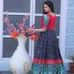 Jyoti Fashion Women's Navy Blue Patola with Foil Print Dola Silk Anarkali Dress | Swadesiicart