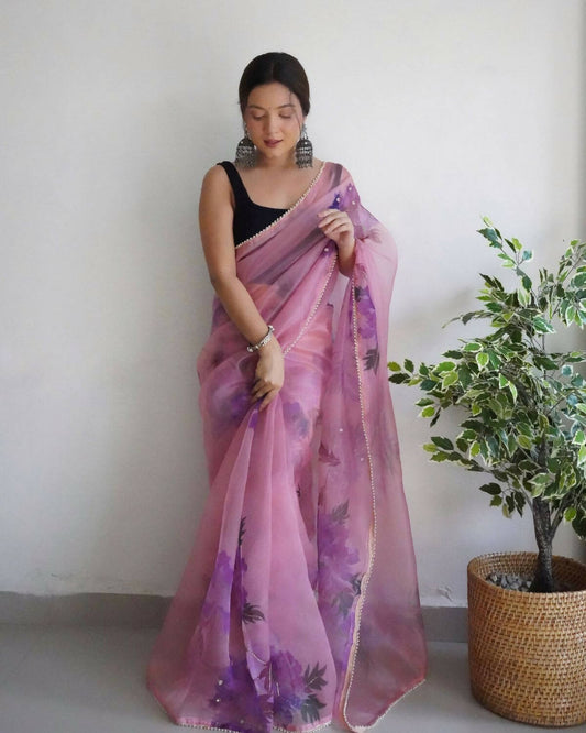 Vamsee Pink Organza Saree - Swadesiicart