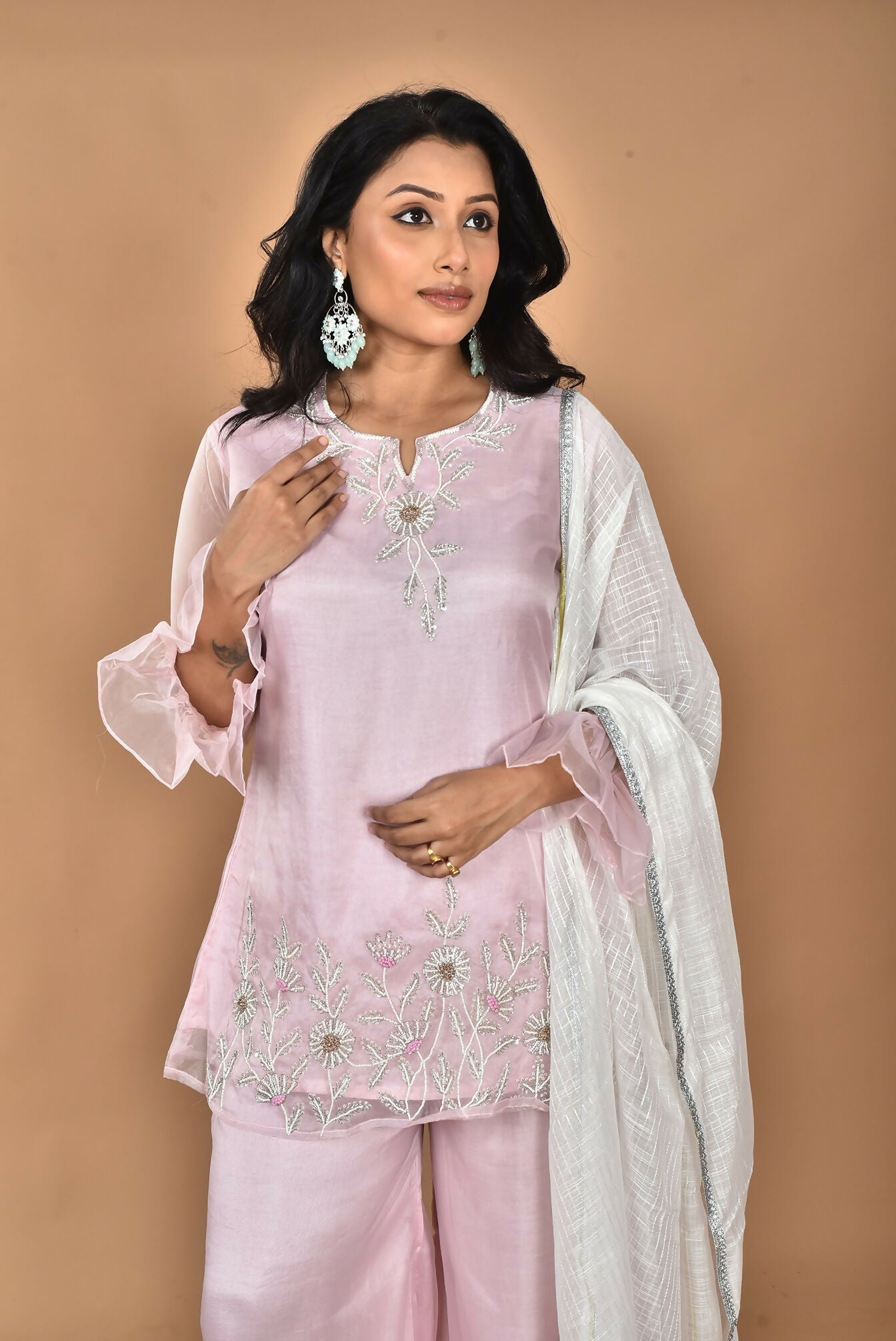 Morchari Women And Hand Embroidery Palazzo Set-Pink - Swadesiicart
