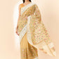 Beige Organza Floral Embroidered Saree with Unstitched Blouse Piece - Roozal