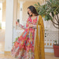 Jyoti Fashion Women's Pink & Yellow Russian Silk Sequins Zari Embroidery Anarkali Dress with Dupatta | Swadesiicart