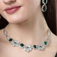 NVR Women's Green & Silver-Plated American Diamond Handcrafted Jewellery Set - NR Retail-NVR