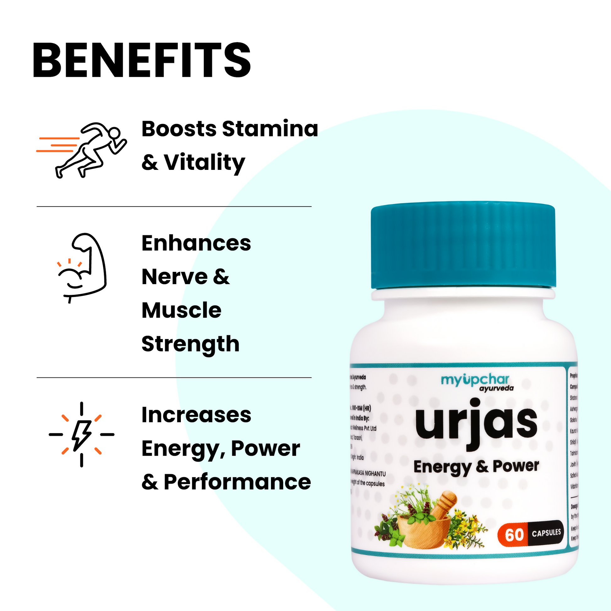 myUpchar Ayurveda Urjas Energy & Power Capsules For Men | Swadesiicart