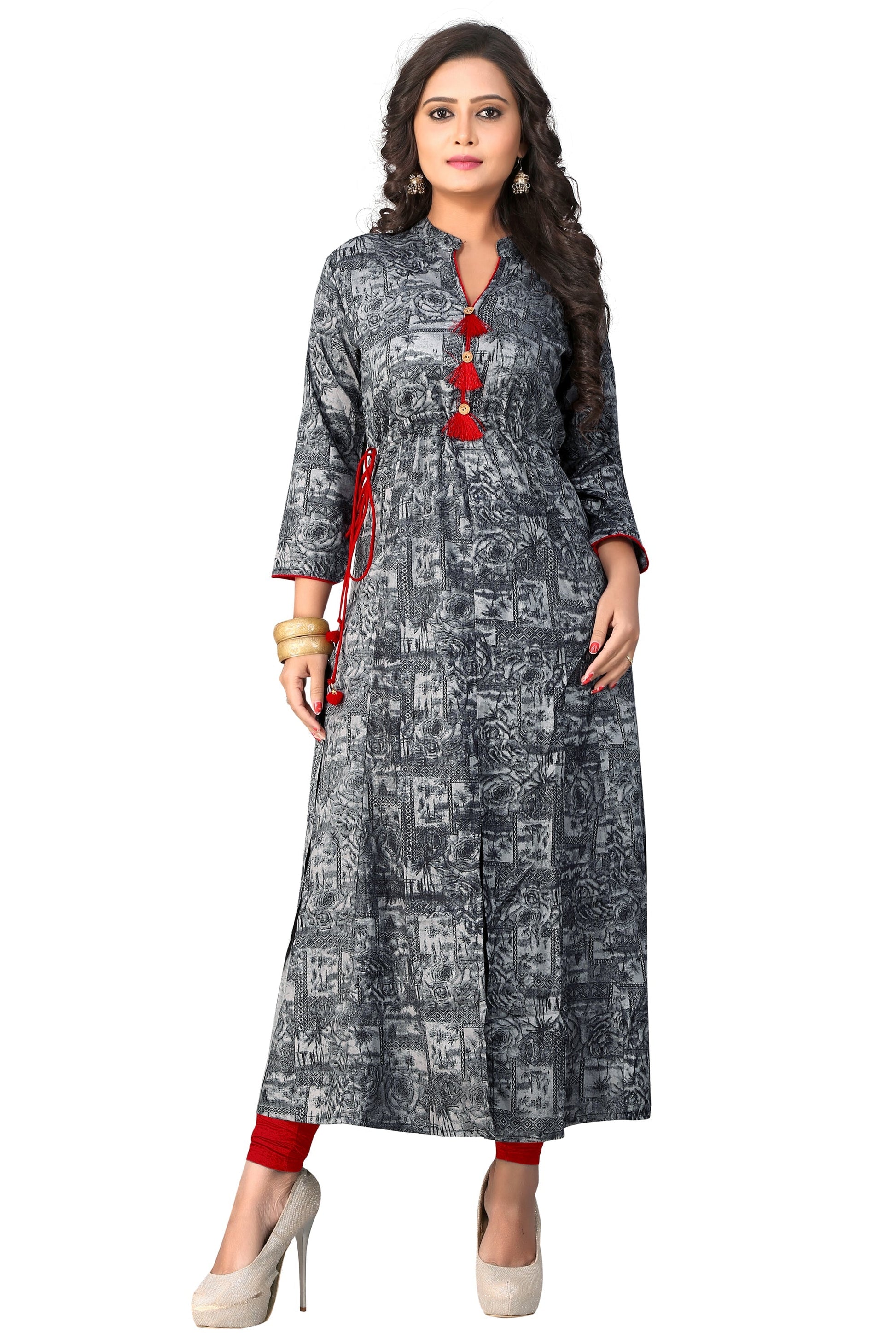 NOZ2TOZ Women's Grey Color Rayon A-Line Kurta (1Pc) - Swadesiicart