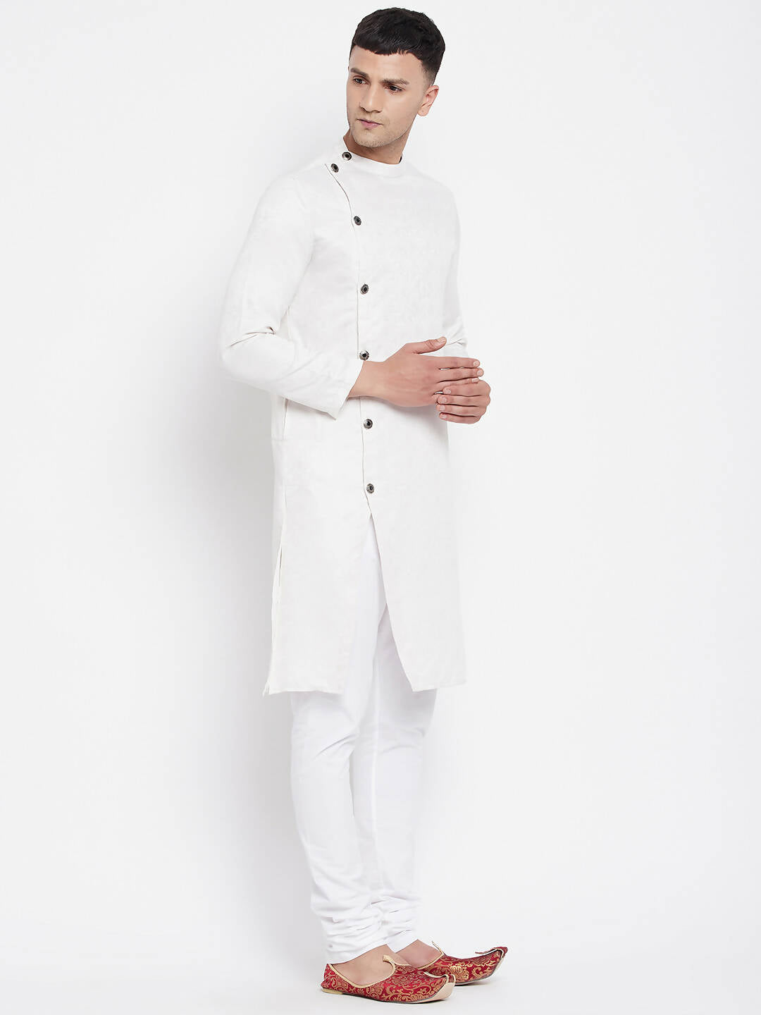 Even Apparels White Rayon Men's Sherwani Kurta With Asymetrical Cut | Swadesiicart