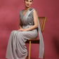 Grey Imported Crush Lycra Texture Pattern Ready to Wear Saree with stitched Blouse - Nirvana | Swadesiicart