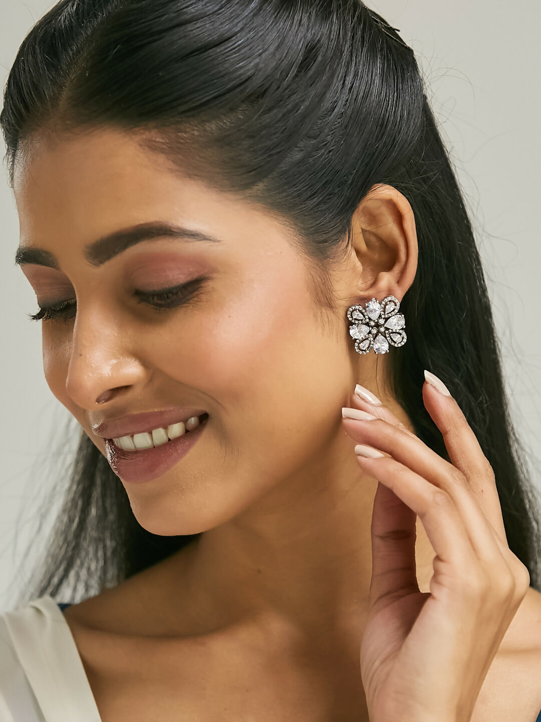 Nuyug 22K Gold-Plated Crystal & Zircon Stone Studded Floral Studs | Swadesiicart