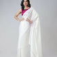 Vastranavya White Retro Wavy Polka Stripes Freehand Ready to Wear Saree | Swadesiicart