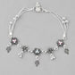 VOJ Set of 2 Silver Plated Flower Shaped Stone Studded Anklet - Swadesiicart