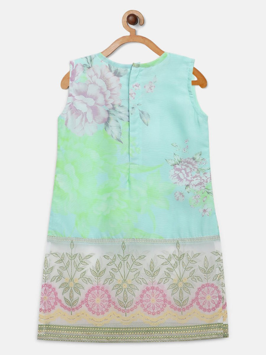 Ahalyaa Aqua Blue Crepe Printed Kids Kurta Palazzo Sets For Girls | Swadesiicart