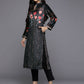 Ahalyaa Women Black & Red Floral Printed Gotta Patti Floral Velvet Kurta | Swadesiicart