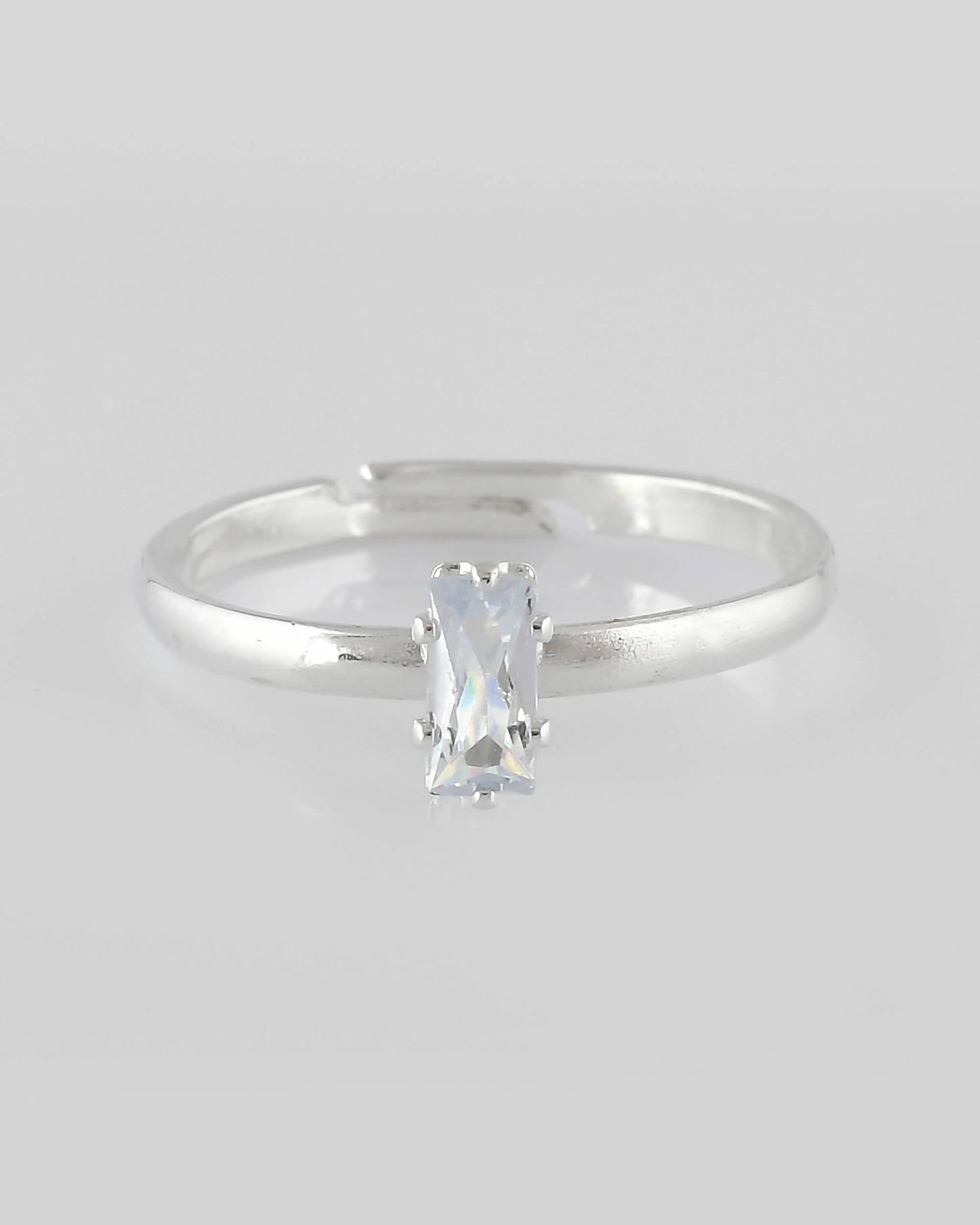 VOJ white CZ-detail Stainless Steel Cubic Zirconia Silver Plated adjustable finger Ring | Swadesiicart