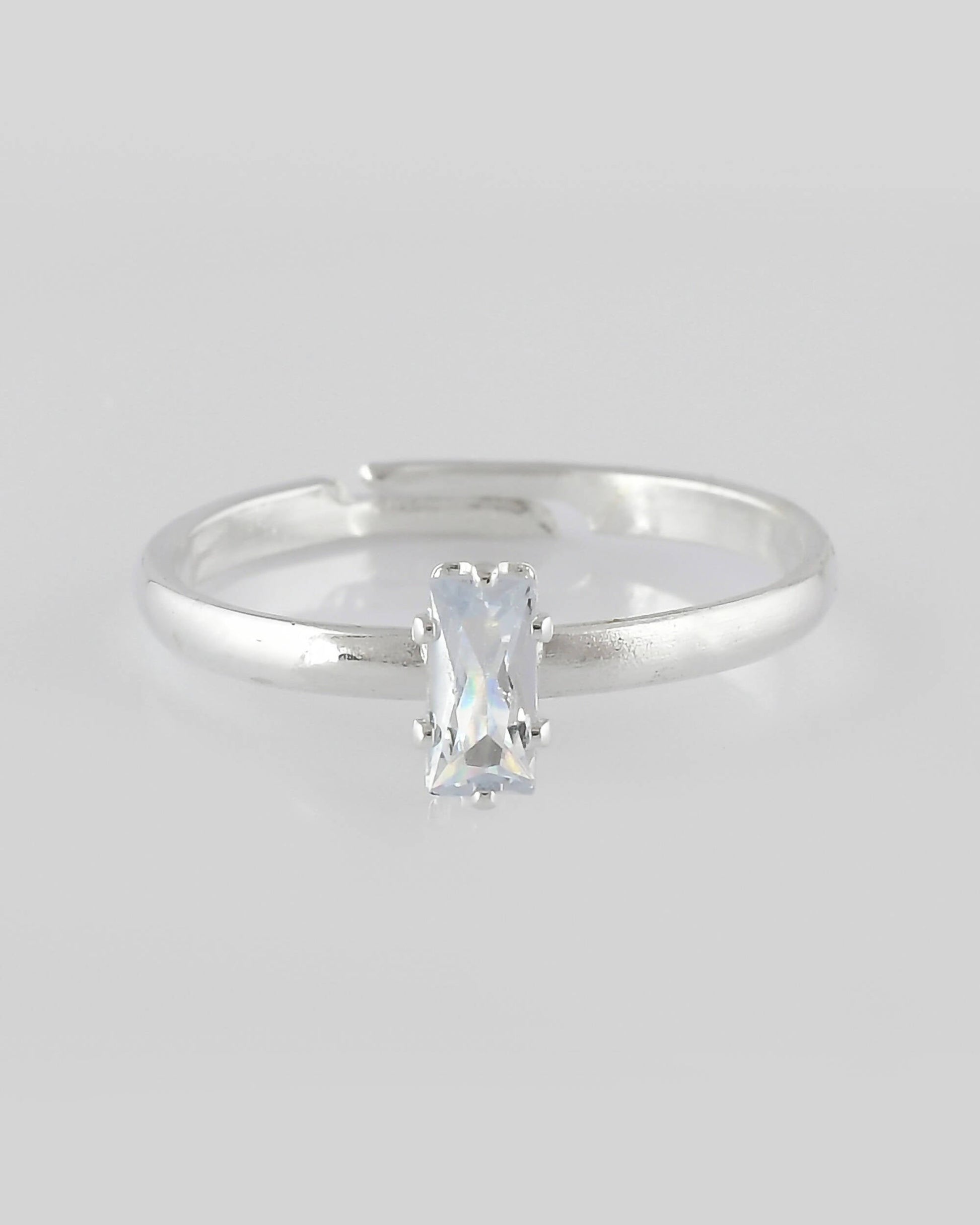 VOJ white CZ-detail Stainless Steel Cubic Zirconia Silver Plated adjustable finger Ring | Swadesiicart