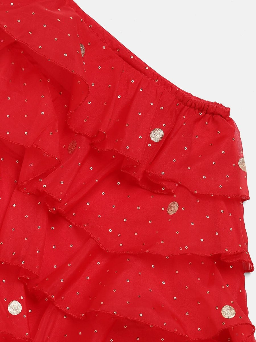 Ahalyaa Red Georgette Ruffel Kids Top With Bottom For Girls | Swadesiicart