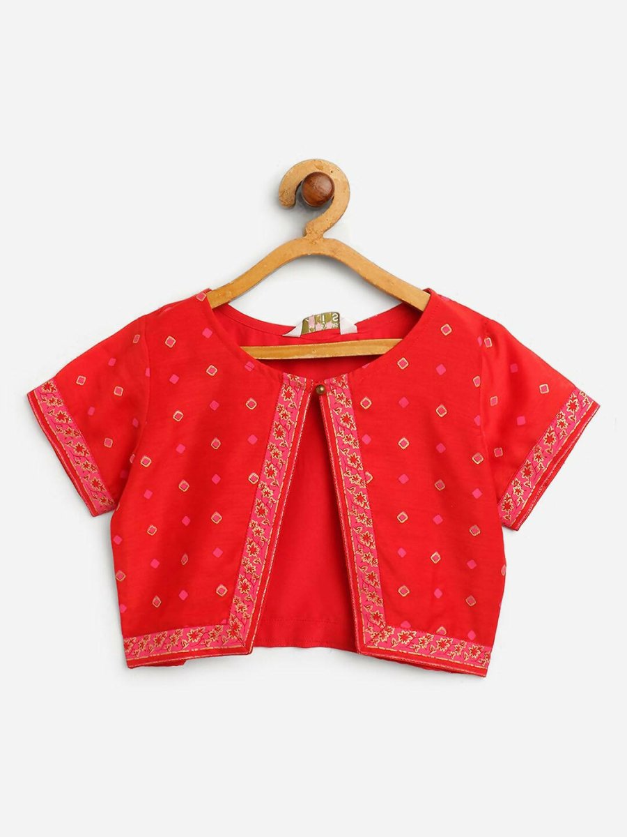 Ahalyaa Pink Crepe Floral Printed Kids Kurta with Jacket For Girls | Swadesiicart