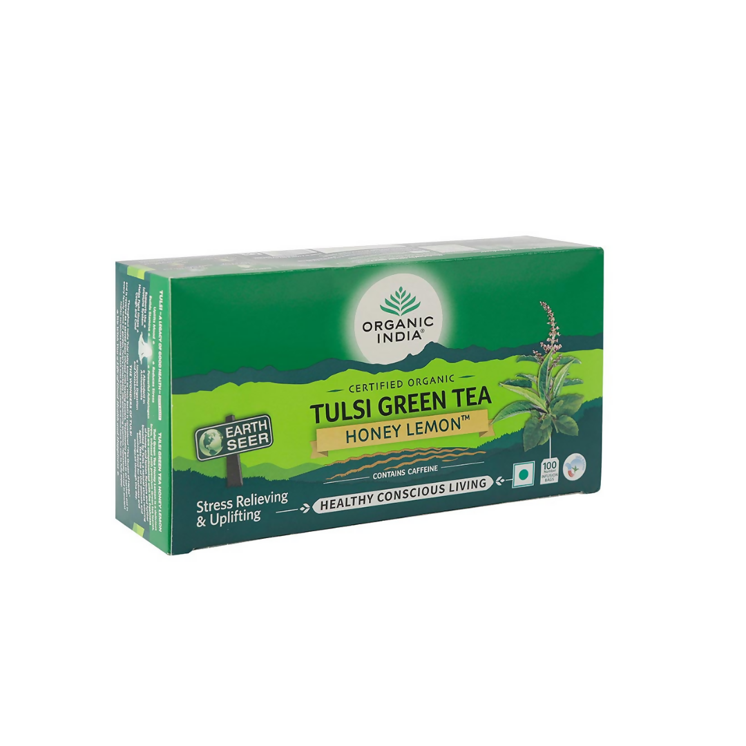 Organic India Tulsi Green Tea Honey Lemon Teabags - Swadesiicart