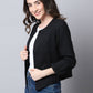 Even Apparels Black Linen Cotton Open Front Statement Women's Jacket | Swadesiicart