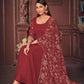 Jyoti Fashion Women's Maroon Georgette Embroidered Anarkali Kurta Pant Set With Dupatta | Swadesiicart