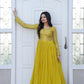 Jyoti Fashion Women's Yellow Sequence Zari Embroidered Faux Blooming Anarkali Dress | Swadesiicart