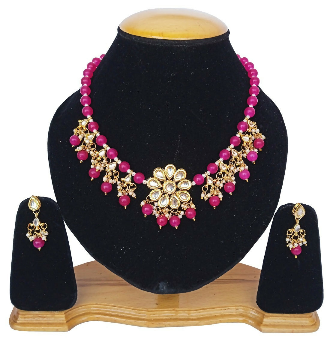 Joban Fashion Pink kundan work Necklace Set | Swadesiicart