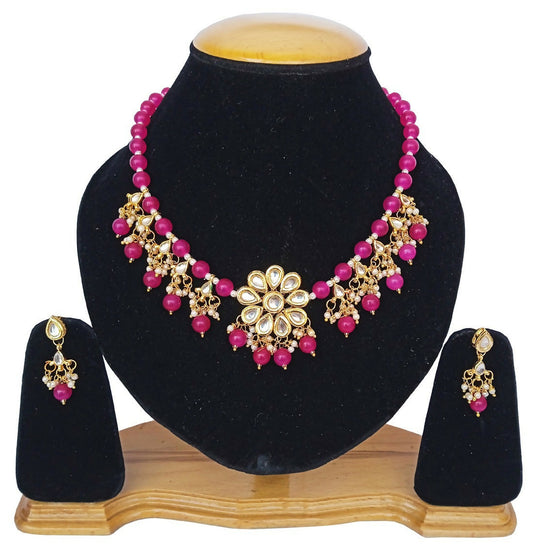 Joban Fashion Pink kundan work Necklace Set | Swadesiicart
