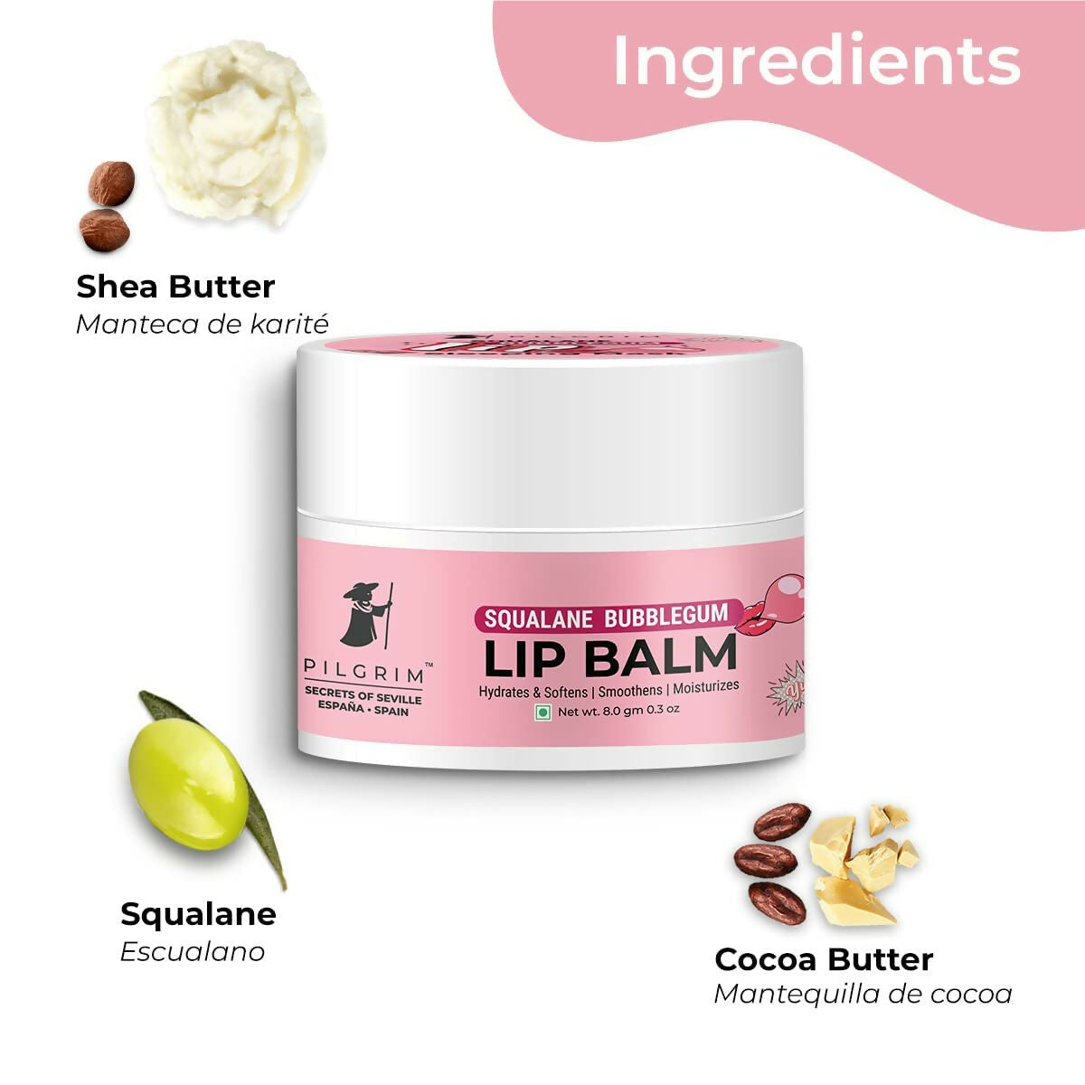Pilgrim Spanish Lip Balm (Bubblegum) For Dark Lips, Soothing & Hydrating Dry & Chapped Lips - Swadesiicart