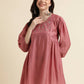 Pink Chinon Yoke Embroidered A-line Top - Tarini - Swadesiicart