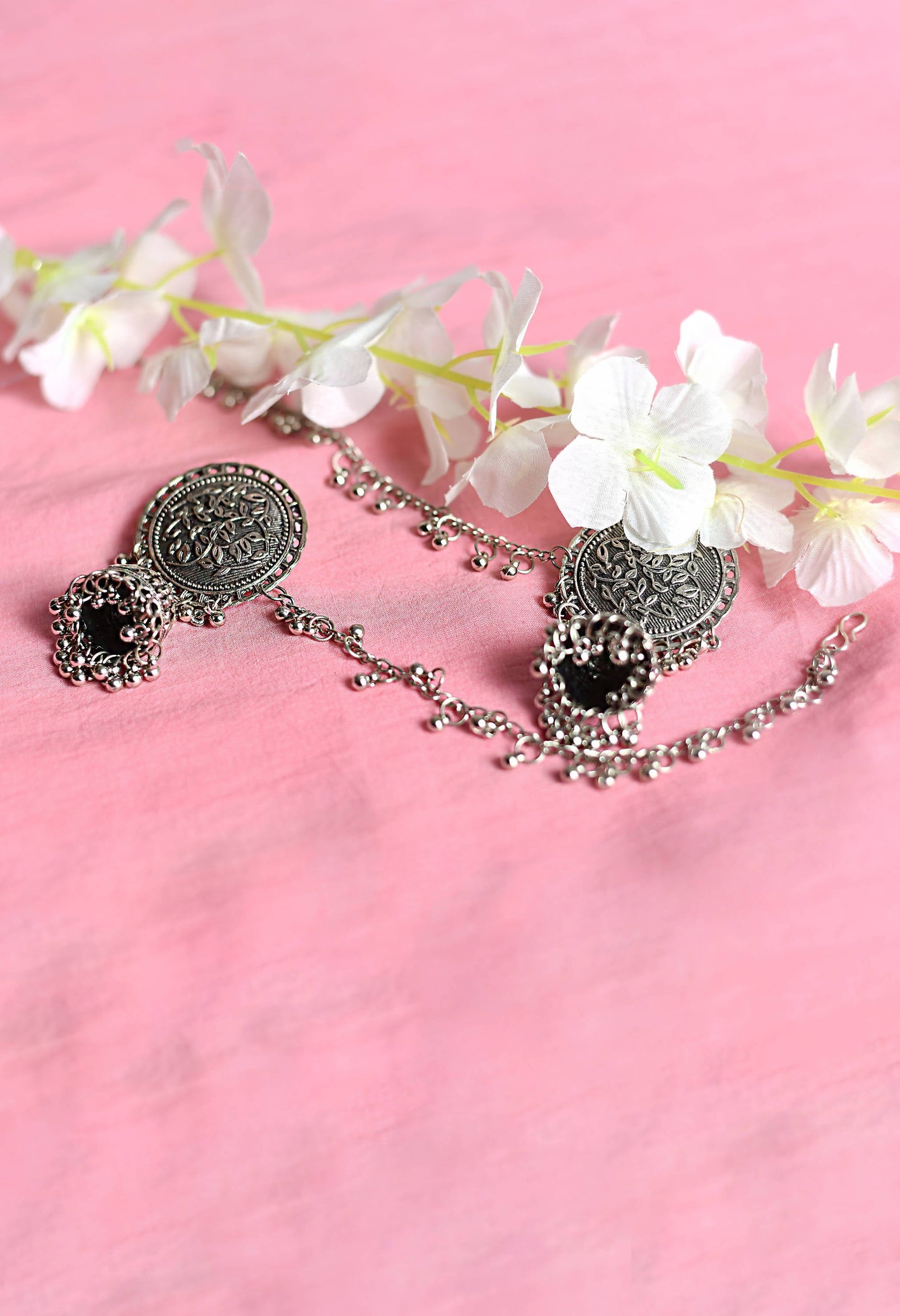 Mominos Fashion Johar Kamal Trendy Oxidized Silver Plated Bahubali Jhumkas - Swadesiicart