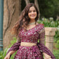 Lorenvalley Wine Pure Viscose Jacquard with Golden Embroidered Sequins work Lehenga Choli | Swadesiicart