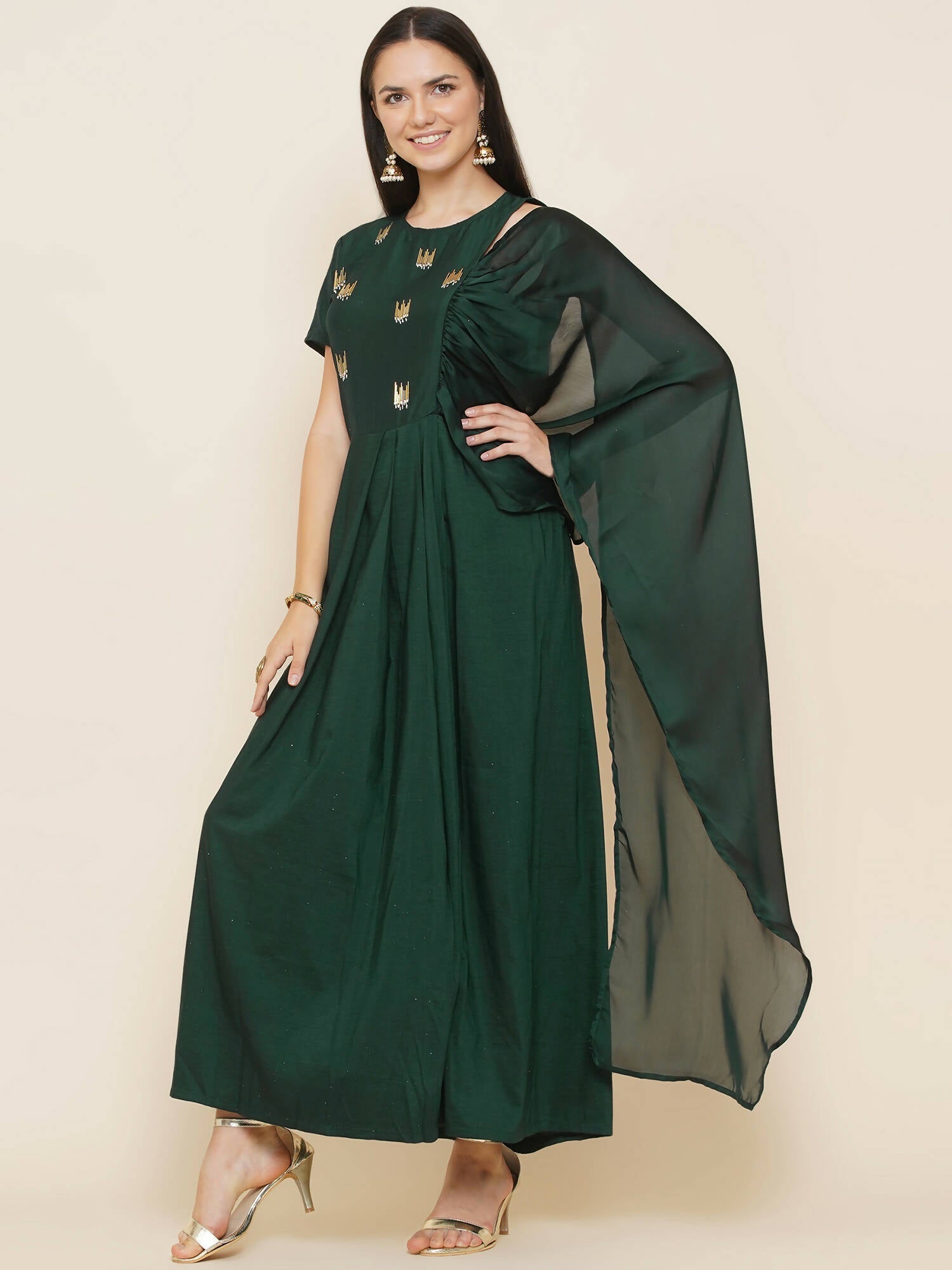 Women Republic Green Hand Embellished Gown | Swadesiicart